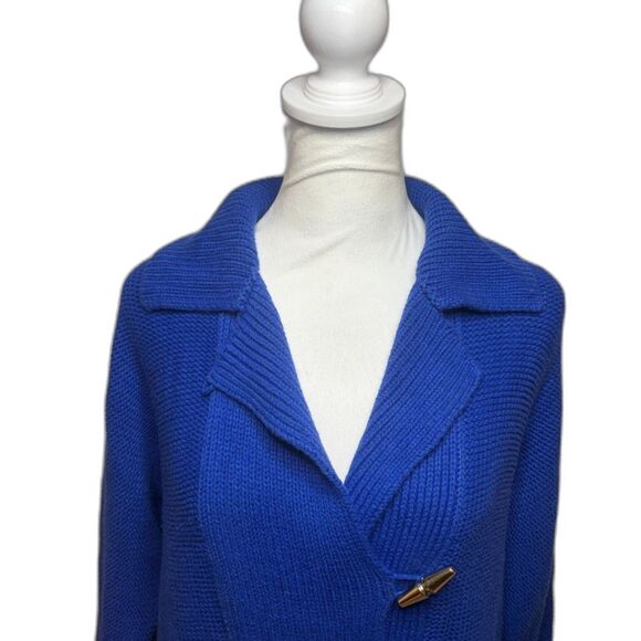 Lauren Ralph Lauren LRL Blue Cardigan Sweater Gold Toggle Flare Womens Designer - Picture 4 of 7